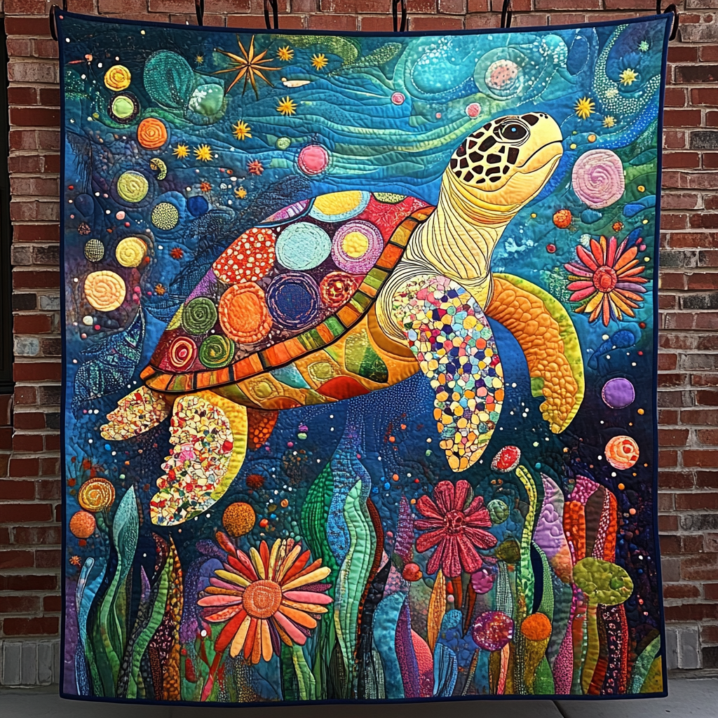 Coastal Drift Quilted Blanket Gift For Turtle Lover