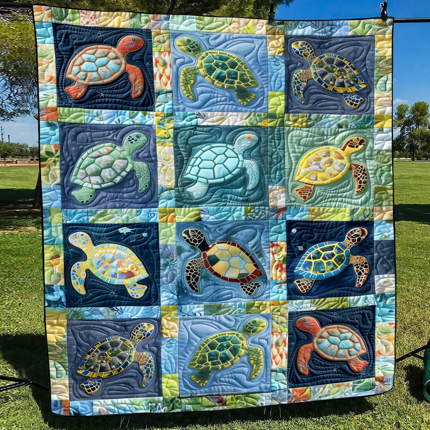 Coastal Drift Quilted Blanket Gift For Turtle Lover