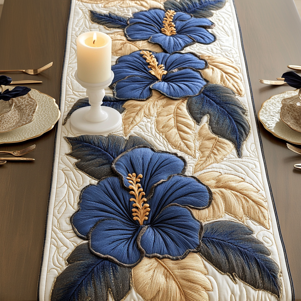 Coastal Elegance Quilted Table Runner Flower Table Runner Good Family Gifts