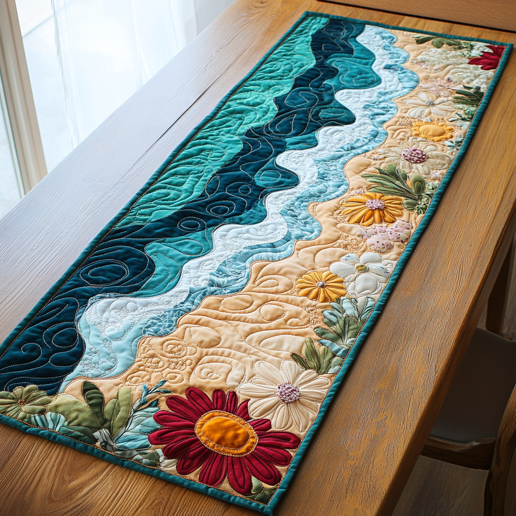 Coastal Escape Quilted Table Runner Beach Theme Table Runner Gifts For Family