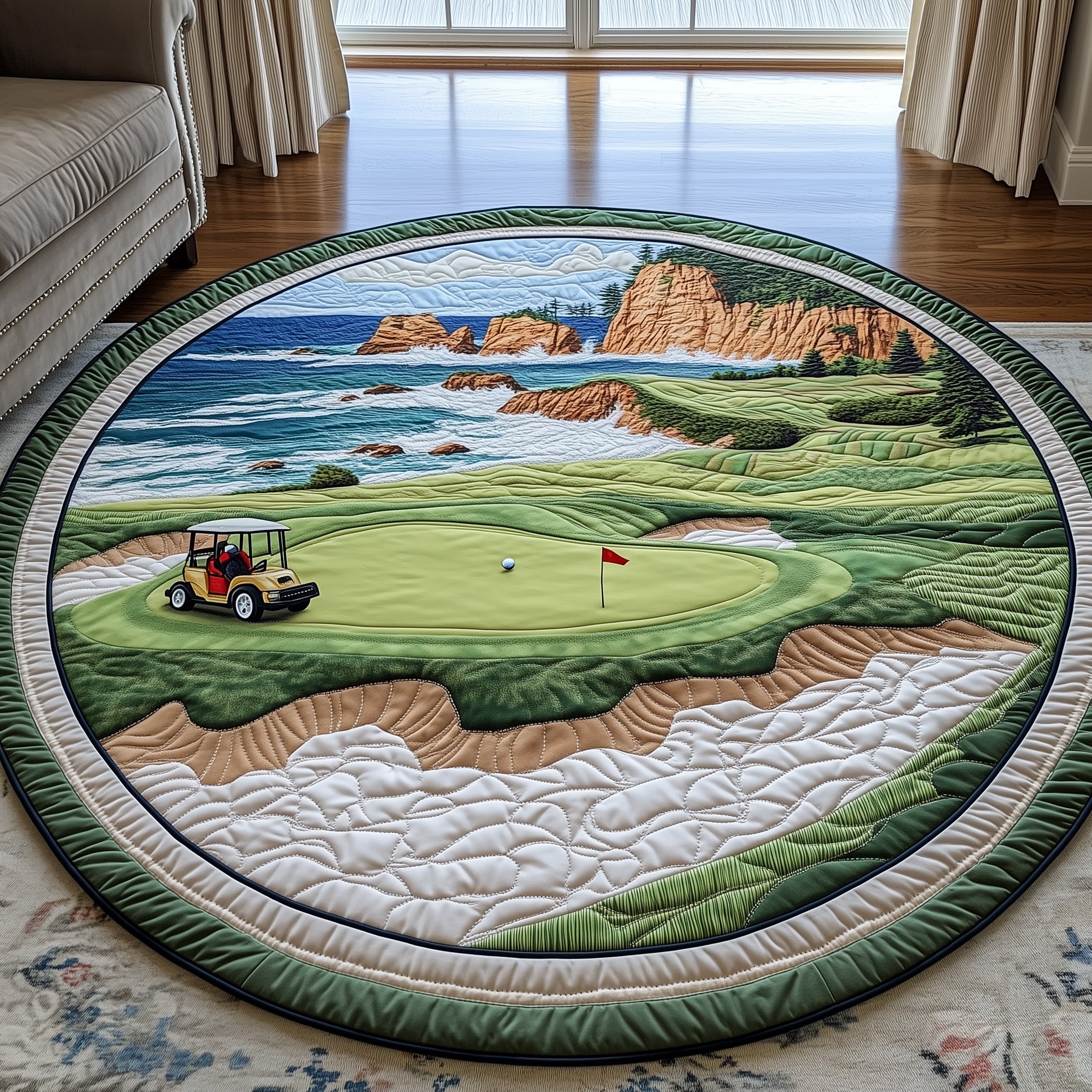 Coastal Fairway Quilted Round Mat Perfect Home Accessory Quilted Round Mat