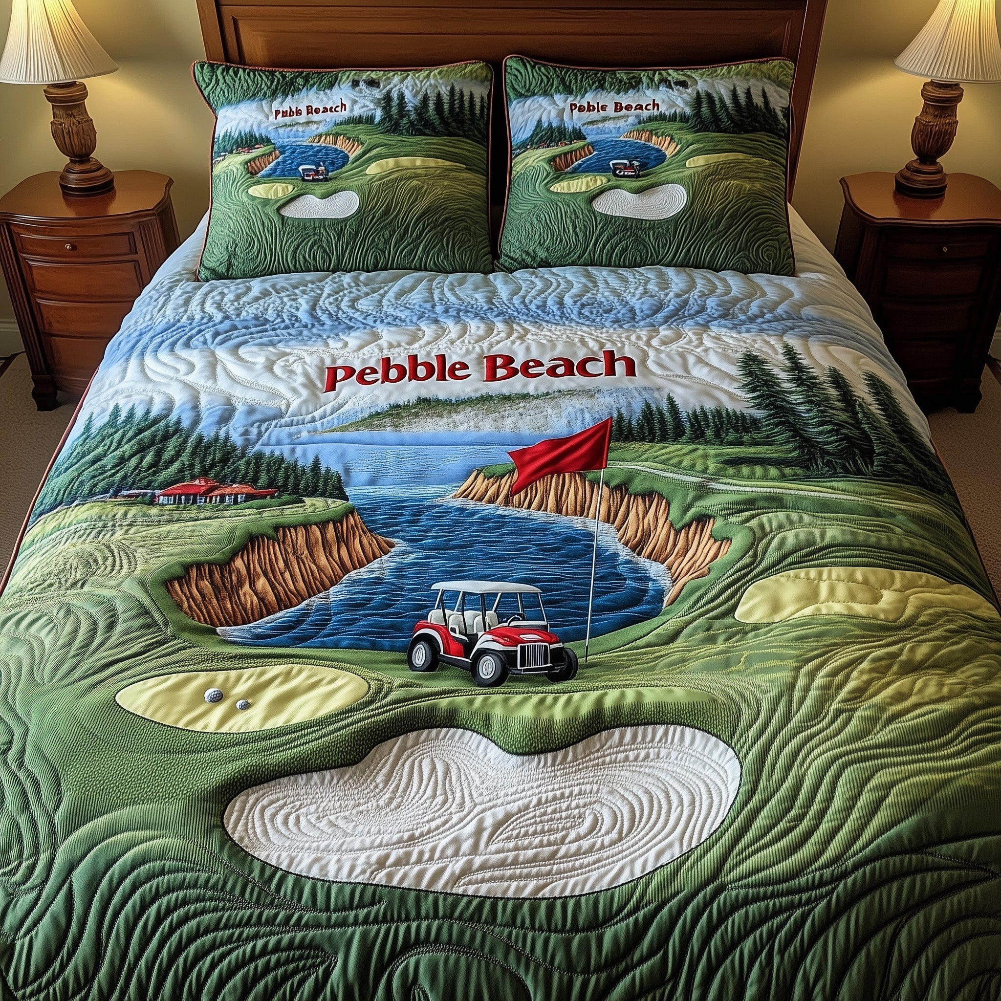 Coastal Fairway Retreat Quilted Bedding Set Duvet Cover Merchandise Best Gifts For Men Golfers