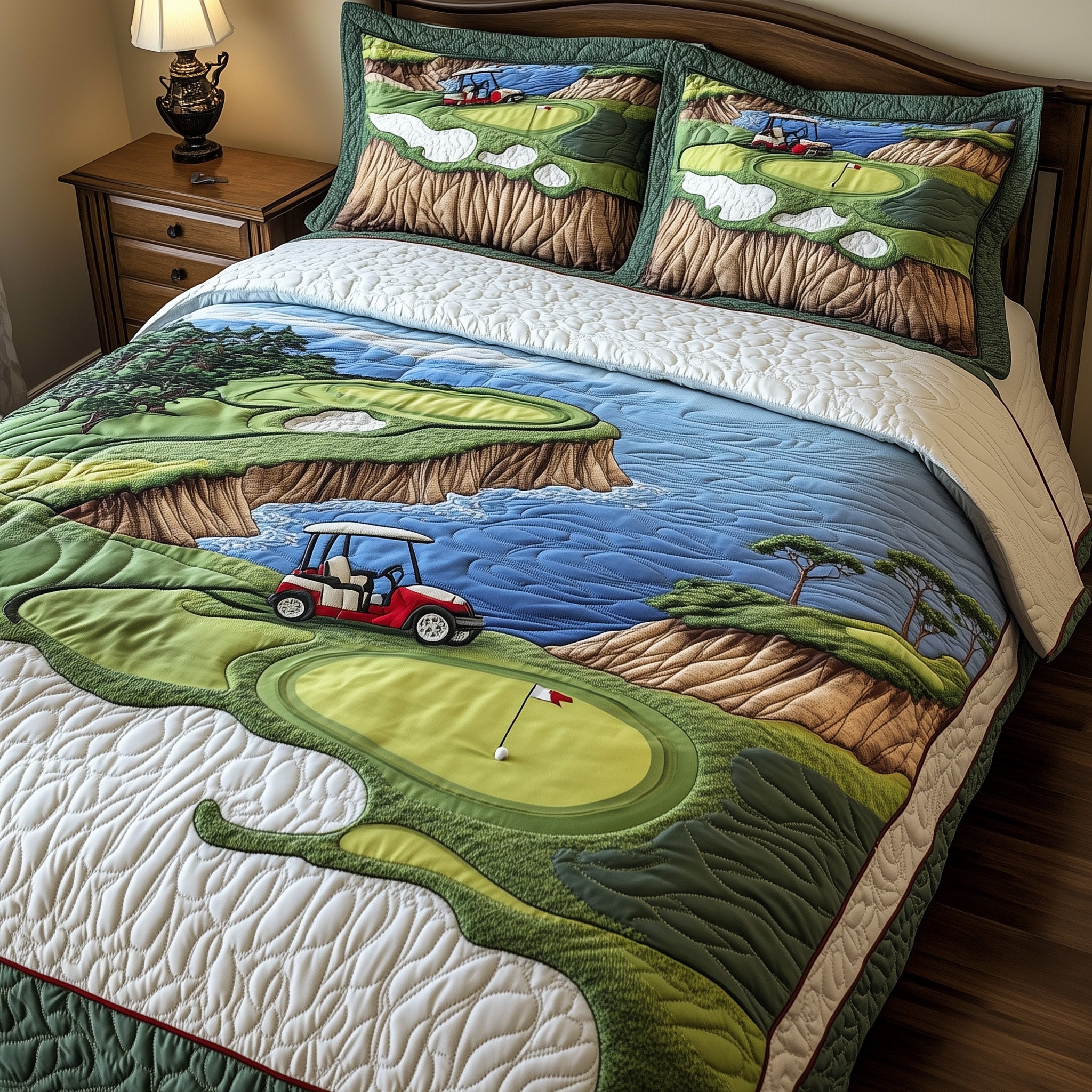 Coastal Fairway Retreat Quilted Bedding Set Duvet Cover Merchandise Gifts For Golfers Who Have Everything