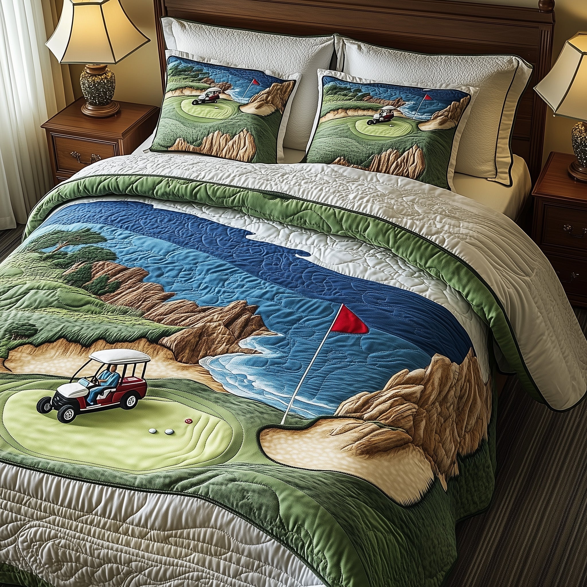 Coastal Fairway Retreat Quilted Bedding Set Duvet Cover Merchandise Gifts For The Golfer Who Has Everything