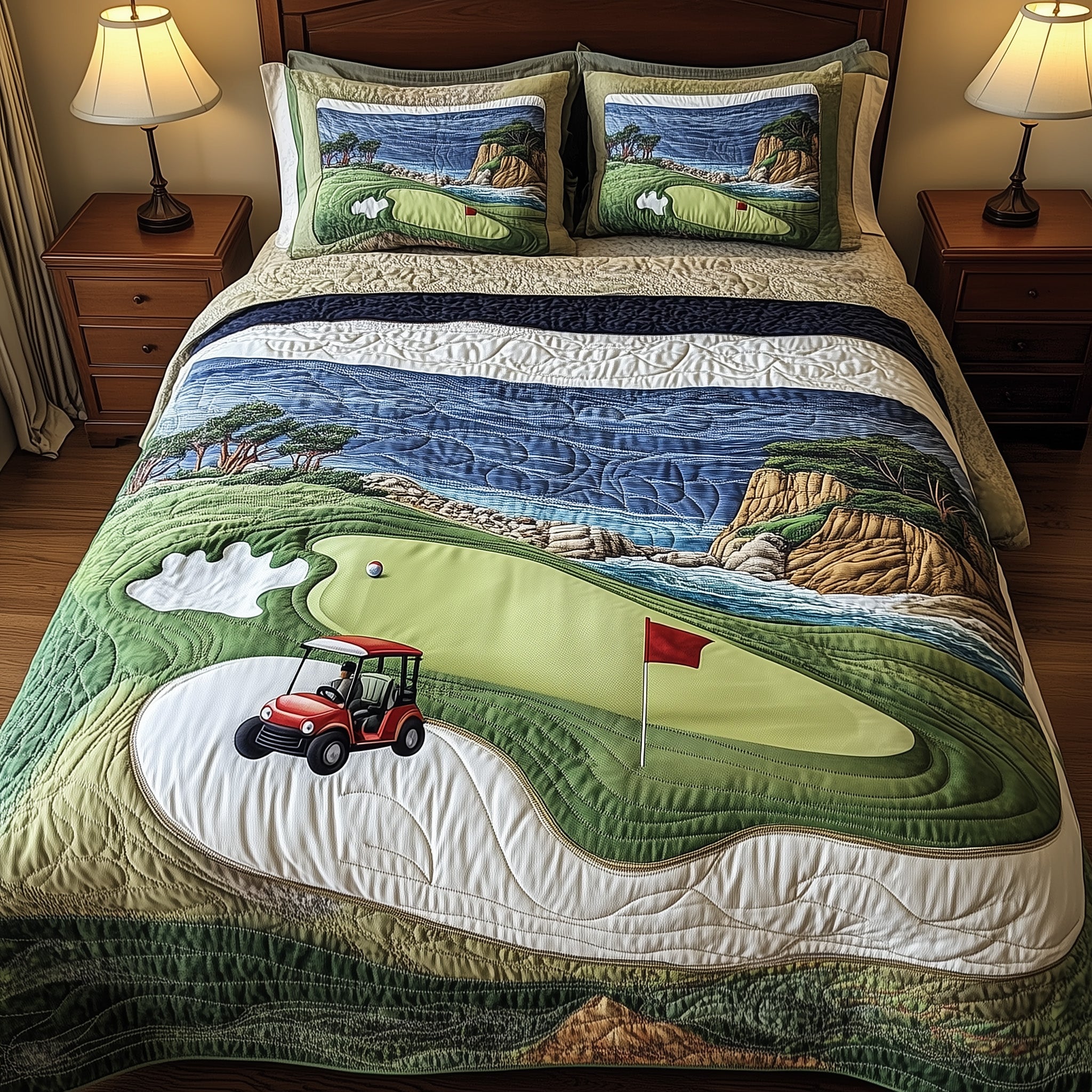 Coastal Fairway Retreat Quilted Bedding Set Duvet Cover Merchandise Good Golf Gifts For Men