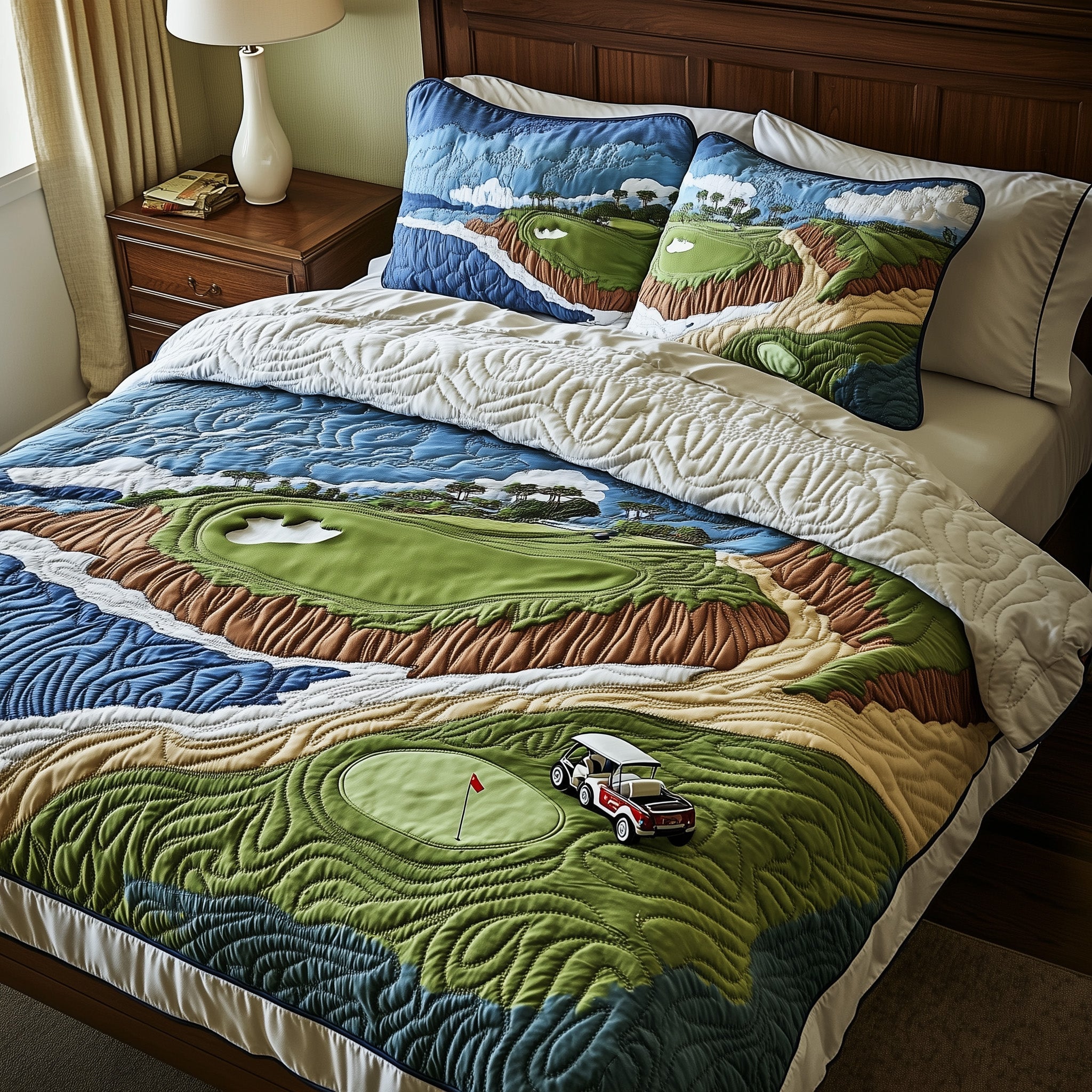 Coastal Fairway Retreat Quilted Bedding Set Duvet Cover Merchandise Great Golf Gifts For Guys