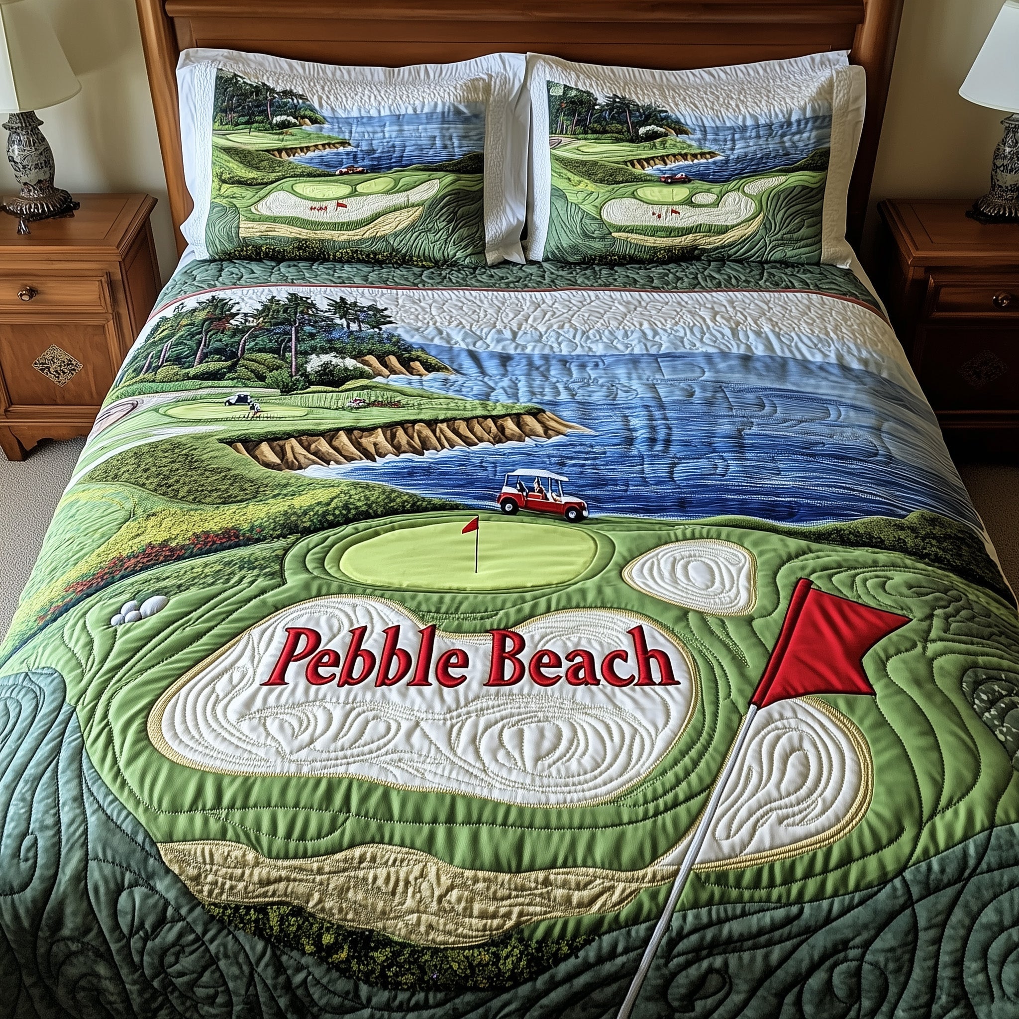 Coastal Fairway Retreat Quilted Bedding Set Duvet Cover Merchandise Unique Golf Presents