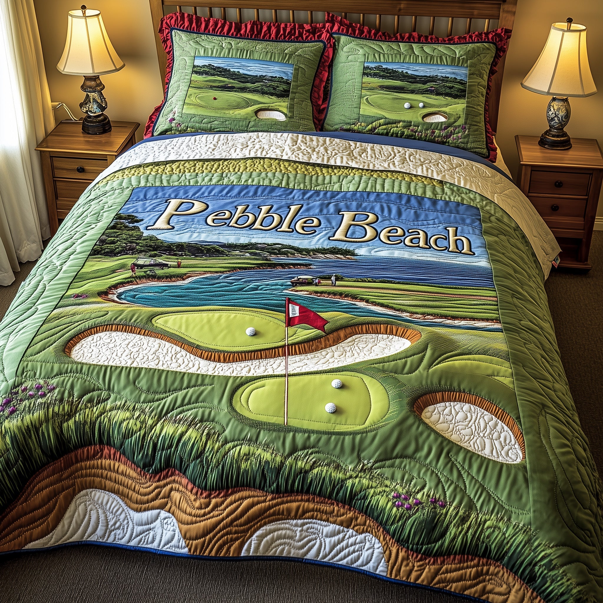 Coastal Fairway Retreat Quilted Bedding Set Duvet Cover Merchandise Unusual Golf Presents