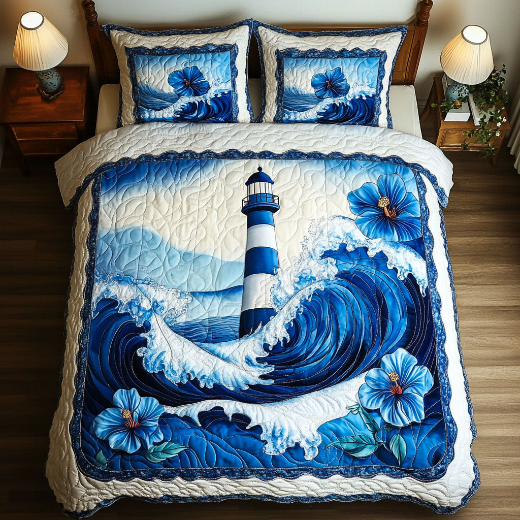 Coastal Flame Quilted Bedding Set Cute Room Decor Great Lighthouse Gifts
