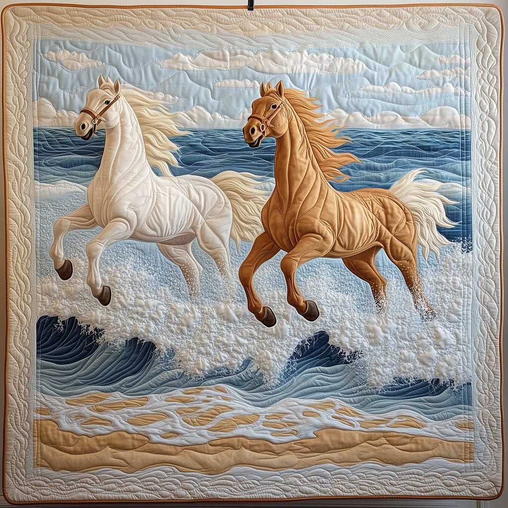 Coastal Gallop Horses Quilt Blanket Throws For Couch Gifts For People Who Like Horses
