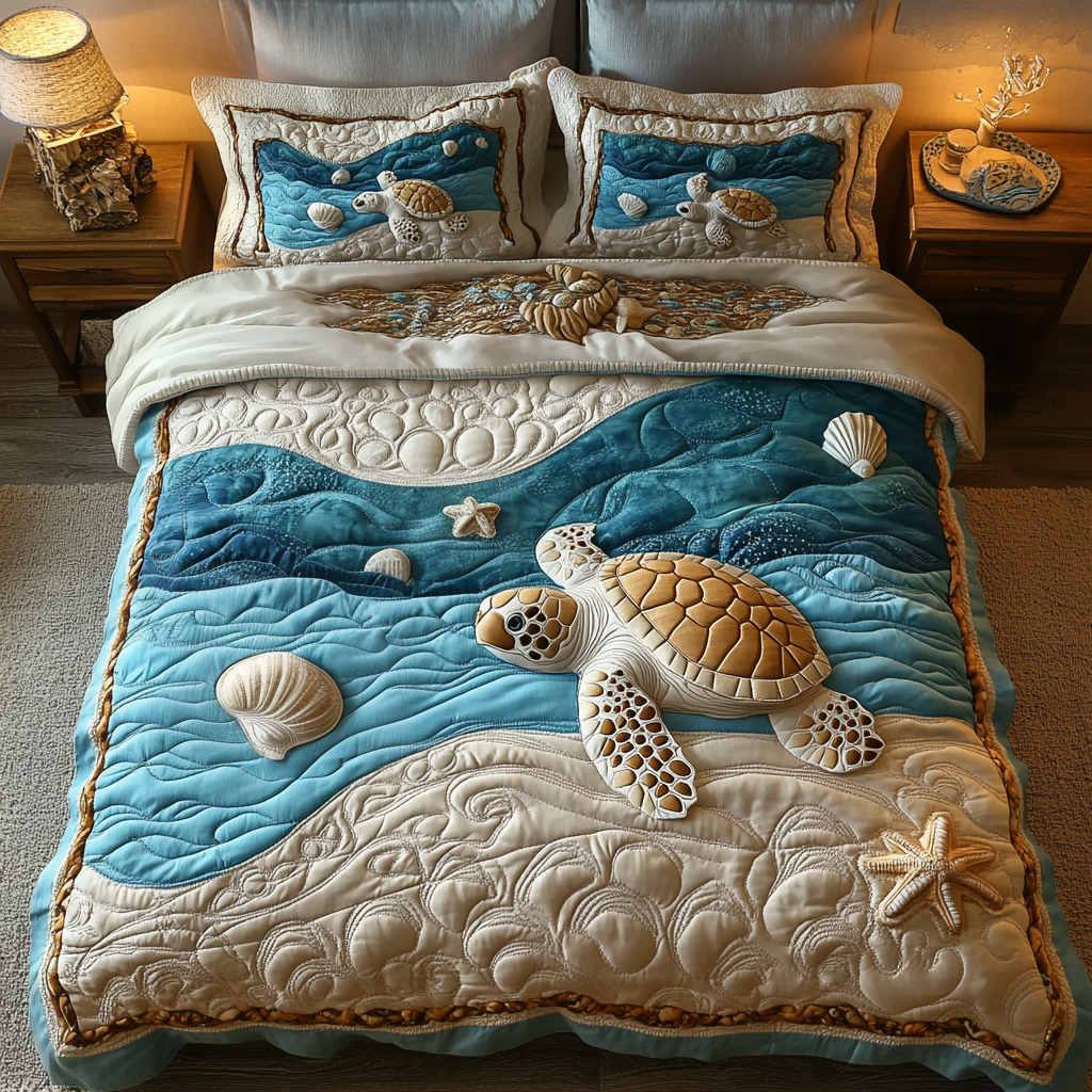 Coastal Glide Quilted Bedding Set Bedroom Decor Ideas Sea Turtle Merchandise