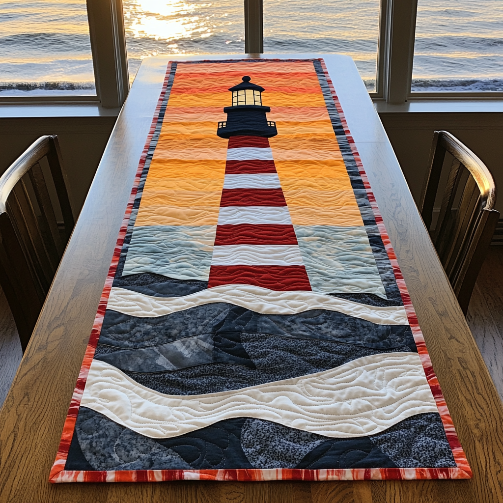 Coastal Glow Quilted Table Runner Dining Table Ideas Gifts For Lighthouse Lovers