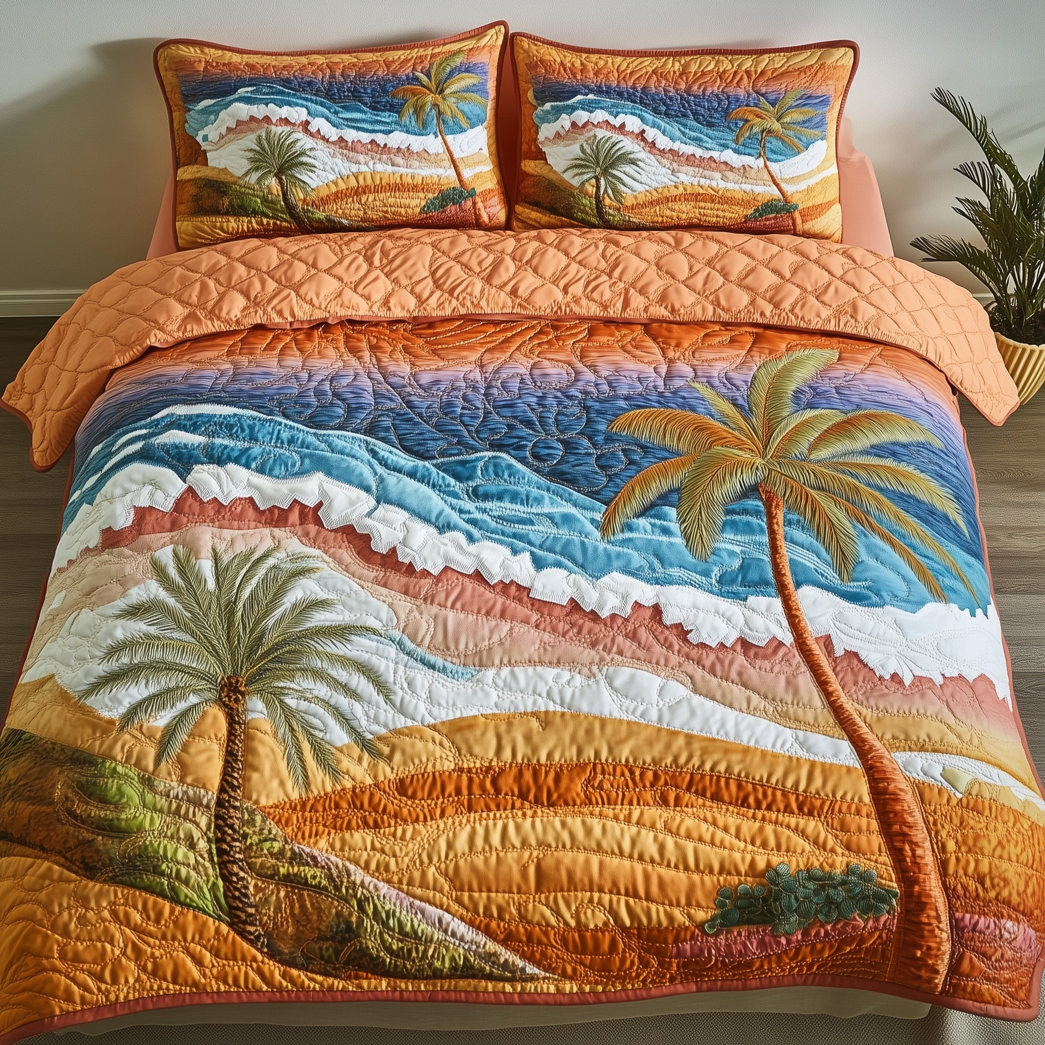 Coastal Glow Sunset Quilted Bedding Set Duvet Cover Bed Sheet Best Christmas Gifts For Your Wife