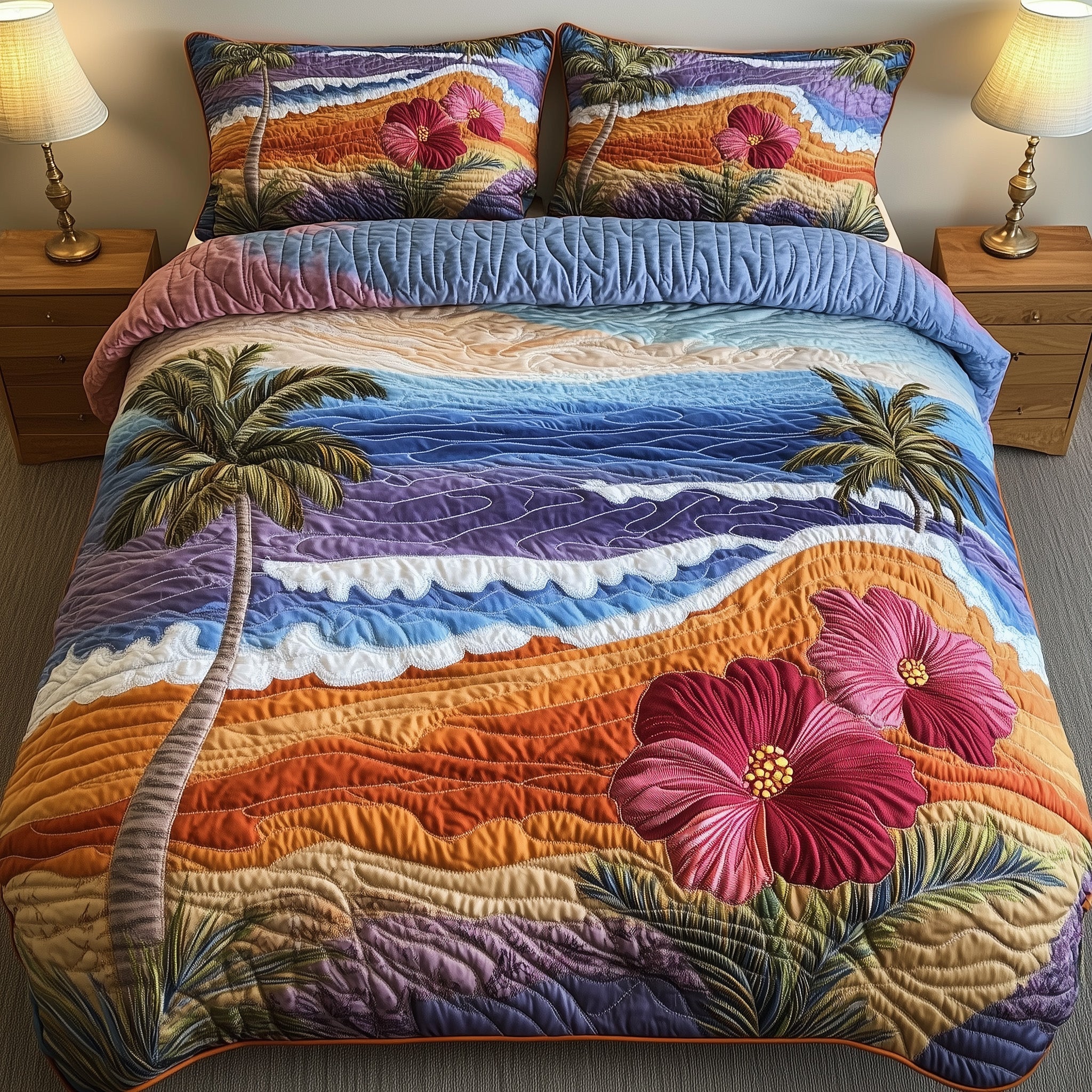 Coastal Glow Sunset Quilted Bedding Set Duvet Cover Bed Sheet Moms First Christmas