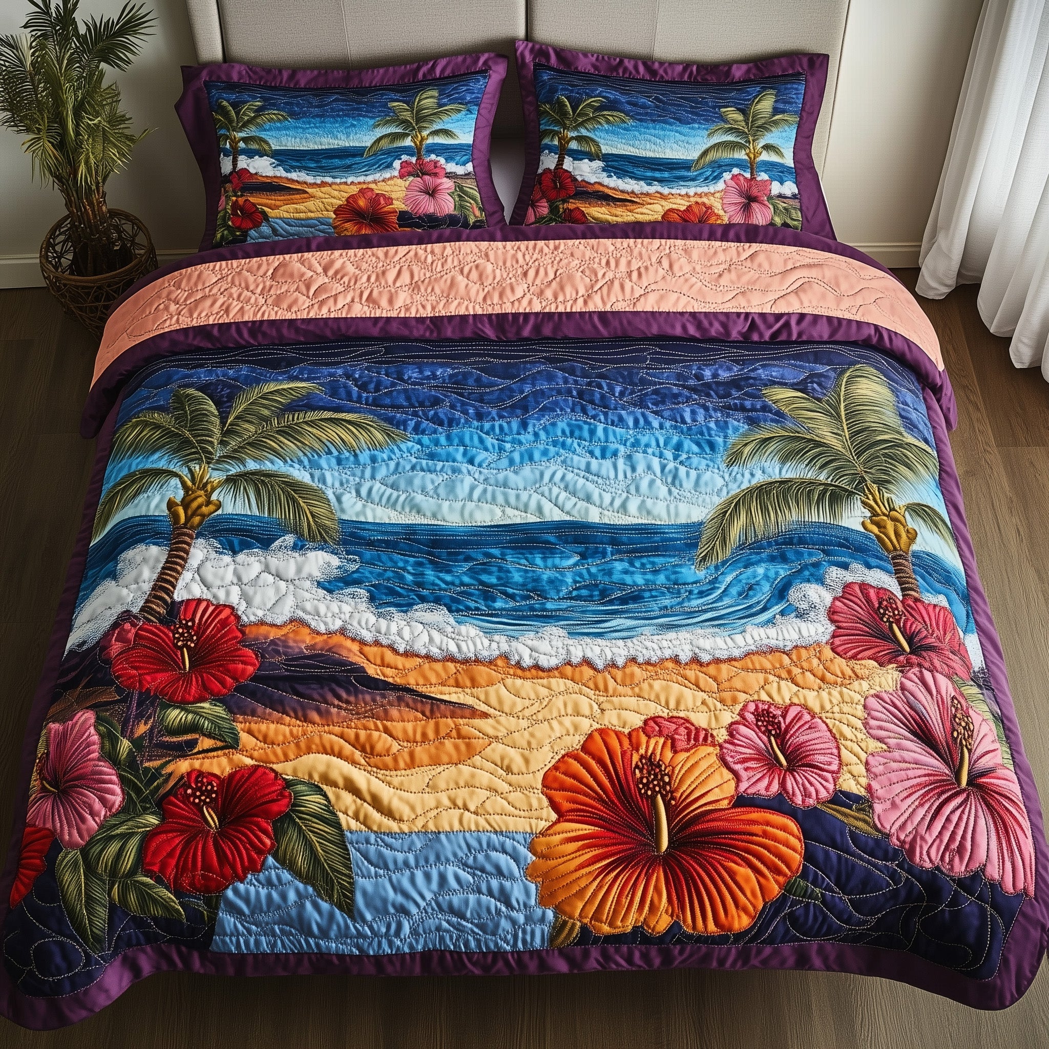 Coastal Glow Sunset Quilted Bedding Set Duvet Cover Bed Sheet Xmas Ideas For Wife