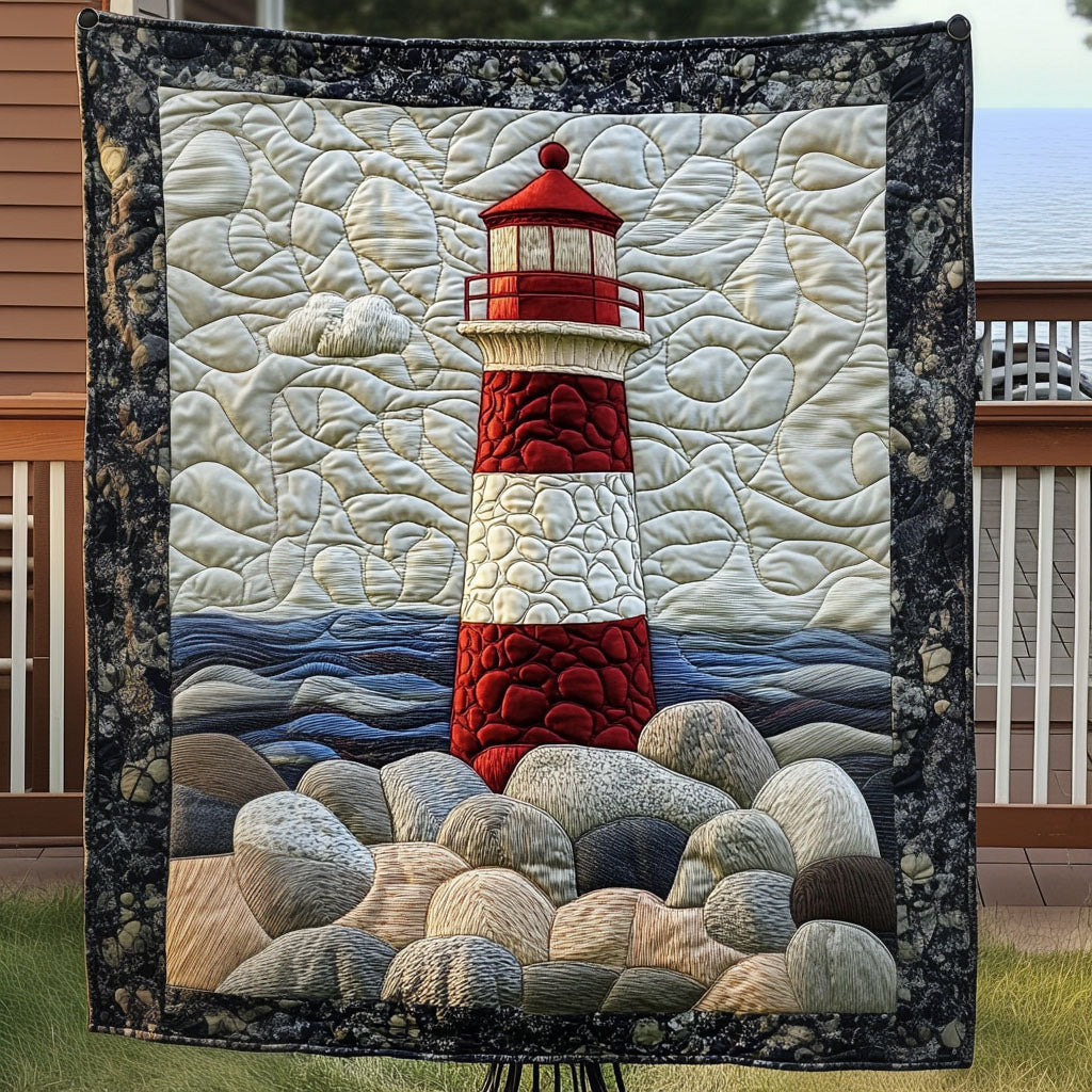 Coastal Guardian Quilted Blanket Xmas Holiday Ocean Lighthouse Gift Ideas