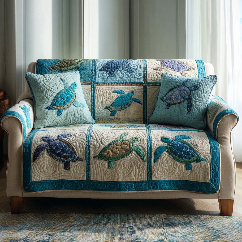 Coastal Harmony Quilted Sofa Cover Home Decorattions Sea Turtle Themed Gifts
