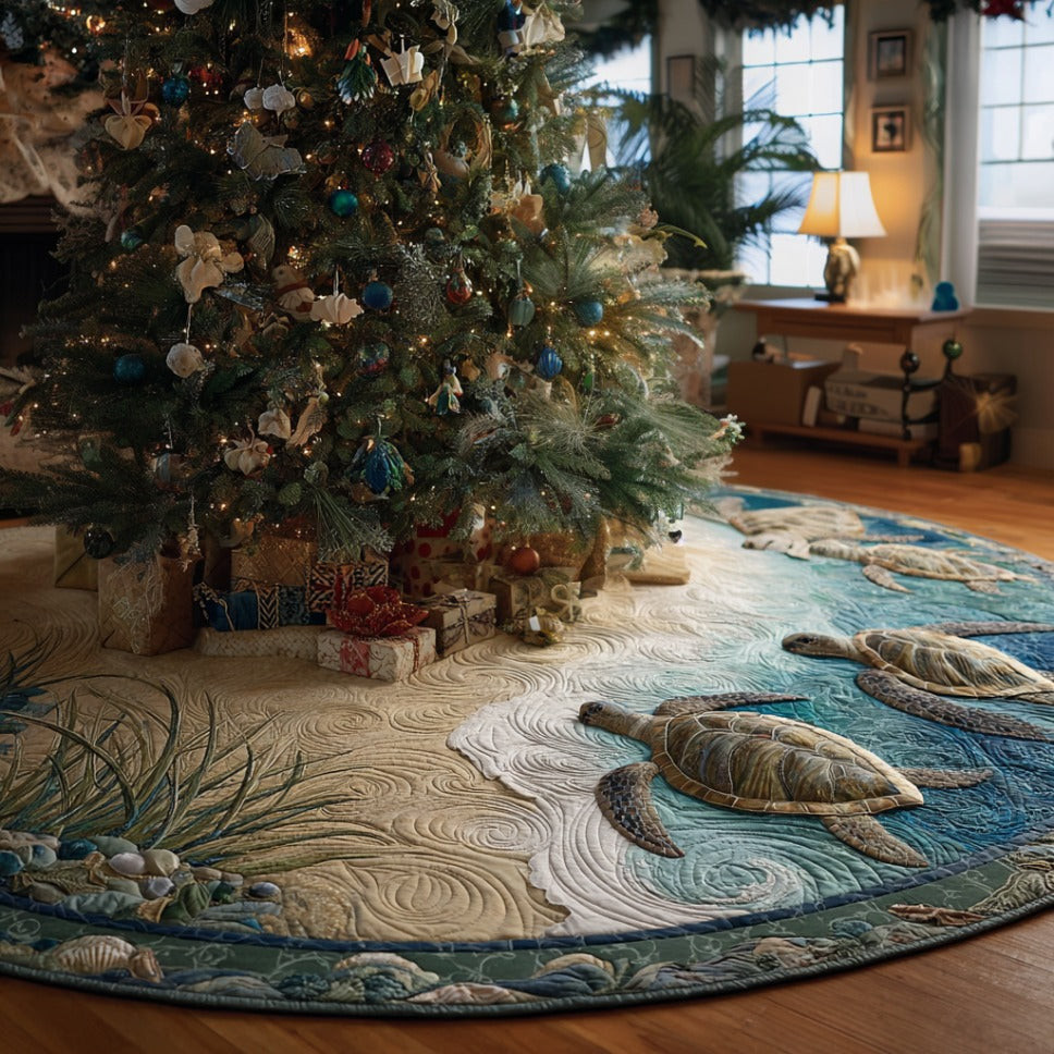 Coastal Harmony Turtle Christmas Quilted Tree Skirt Animal Decor Christmas Gift For Turtle Lovers