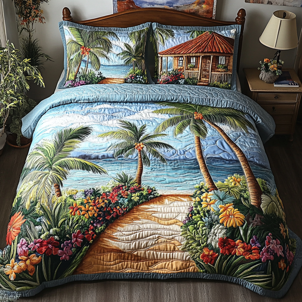 Coastal Haven Quilted Bedding Set Unique Bed Sheet Set Good Gifts For Surfers
