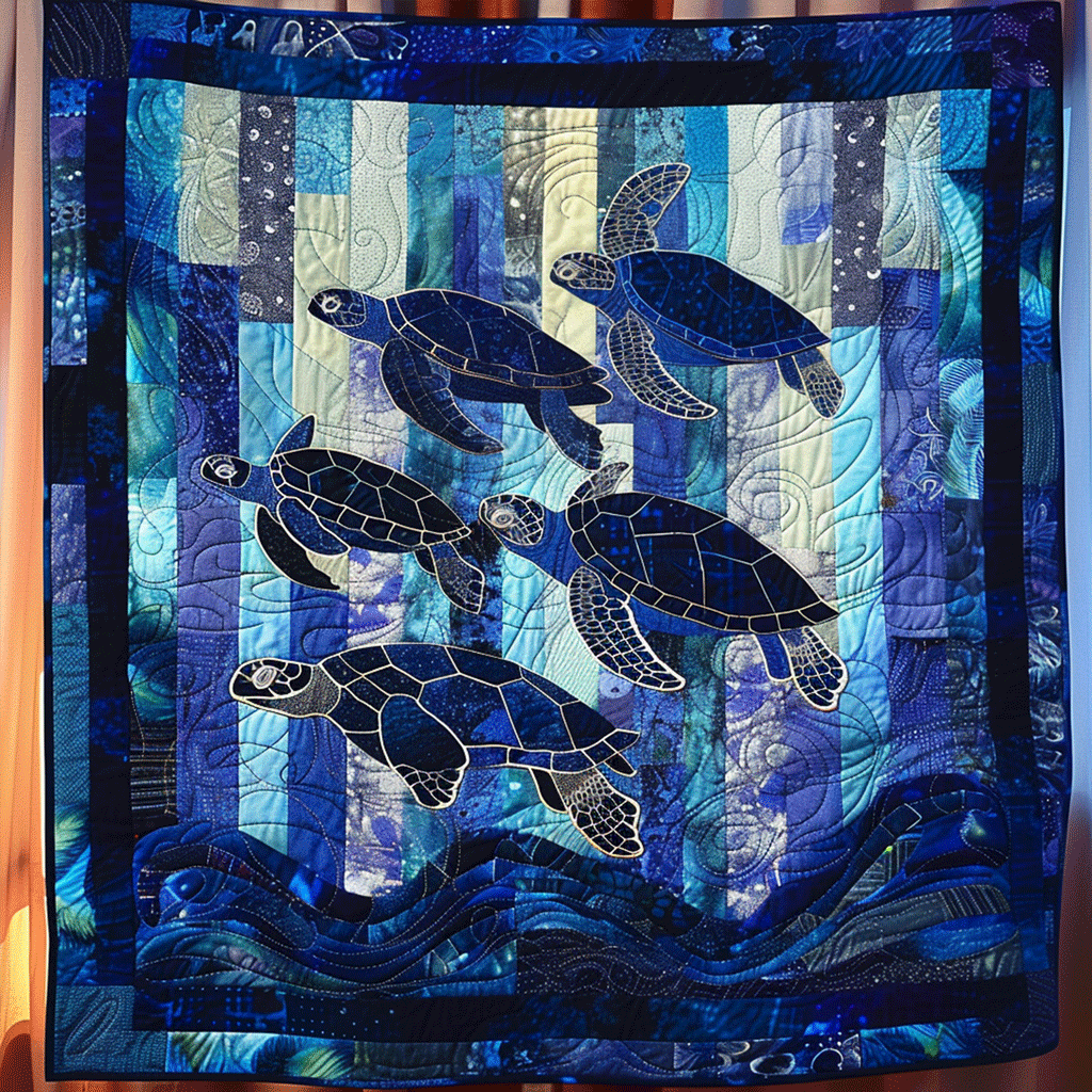 Coastal Haven Quilted Blanket Gift For Turtle Lover