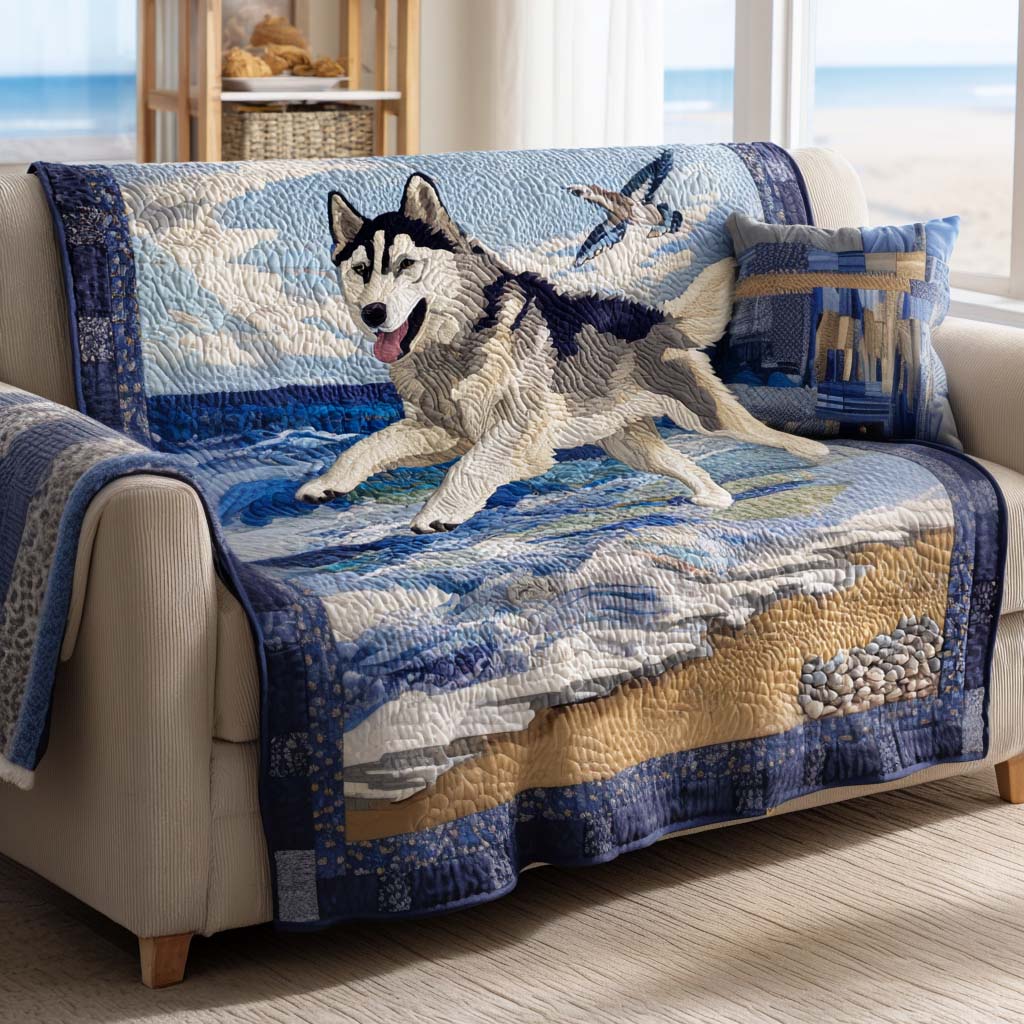 Coastal Husky Breeze Quilted Sofa Cover Holiday Living Room Decor Best Gifts For Dog Owners