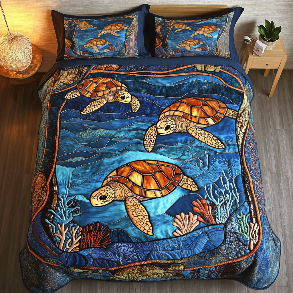 Coastal Journey Quilted Bedding Set Bed Decor Sea Turtle Gift Ideas For Her