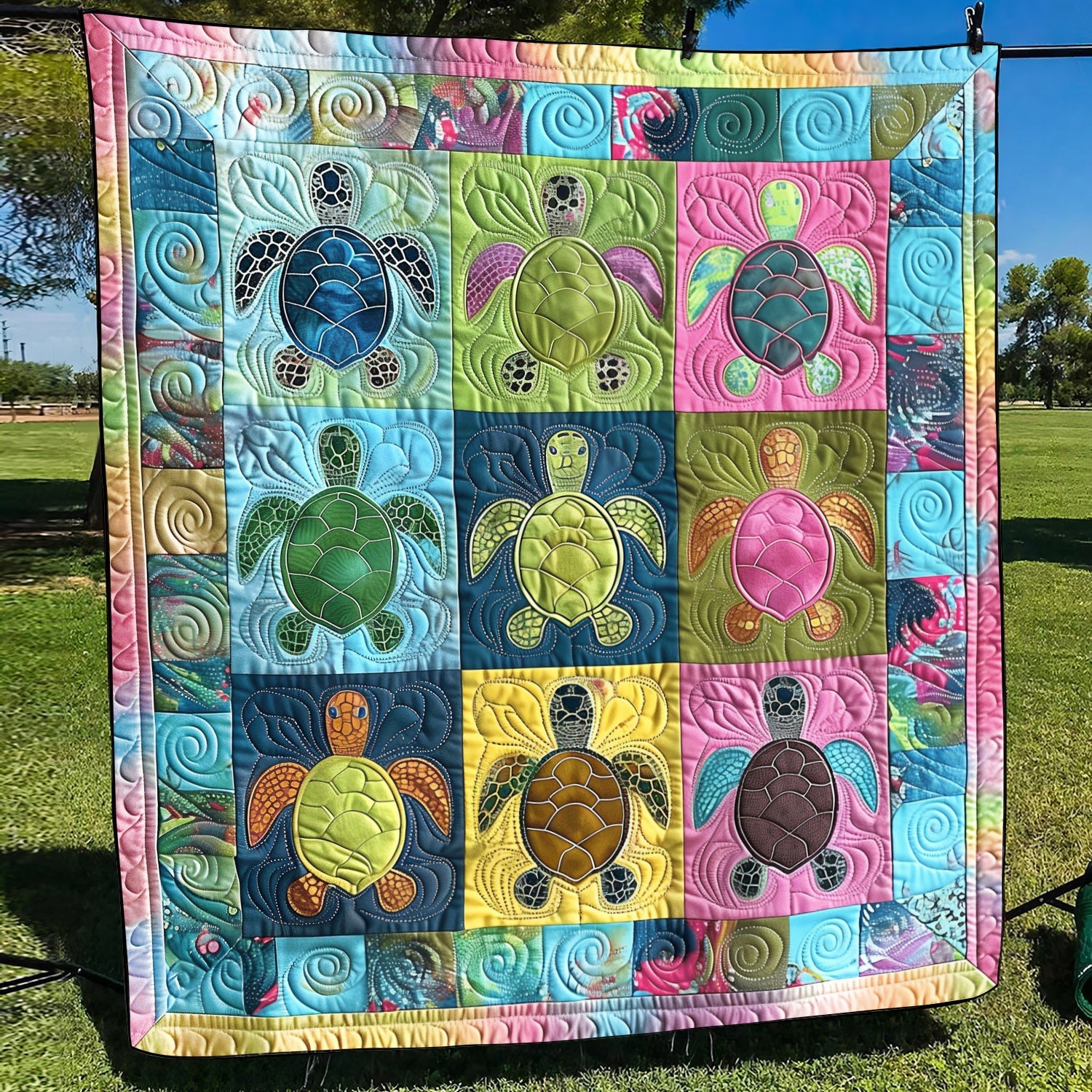 Coastal Journey Quilted Blanket Gift For Turtle Lover
