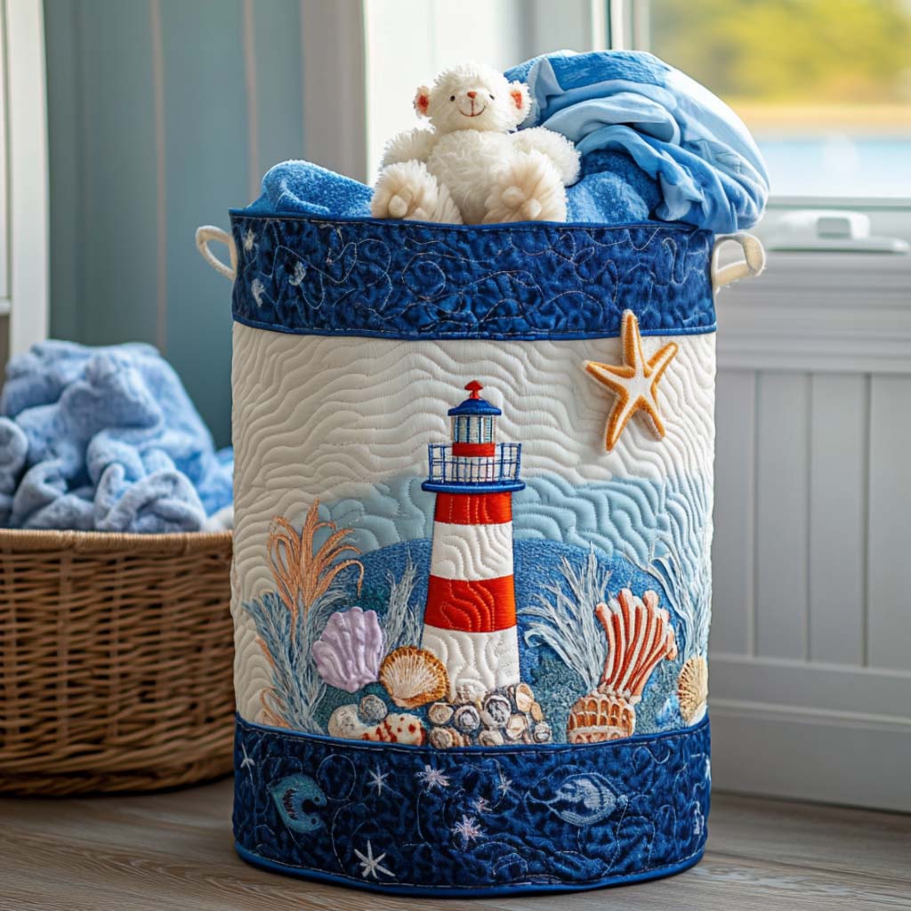 Coastal Light Breeze Quilted Laundry Basket Merch For Family