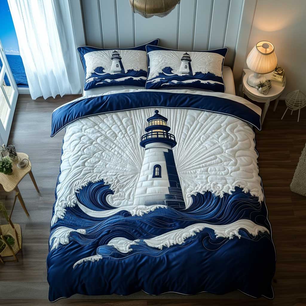 Coastal Lighthouse Quilted Bedding Set Duvet Cover Bedspread Gifts For Girlfriend