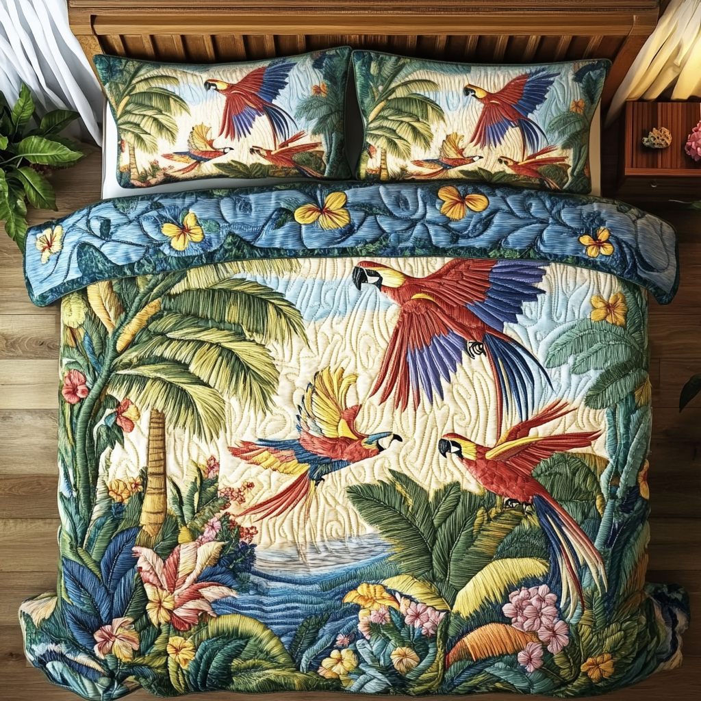 Coastal Macaw Quilted Bedding Set Best Bedding Gift for Holiday Season 2025