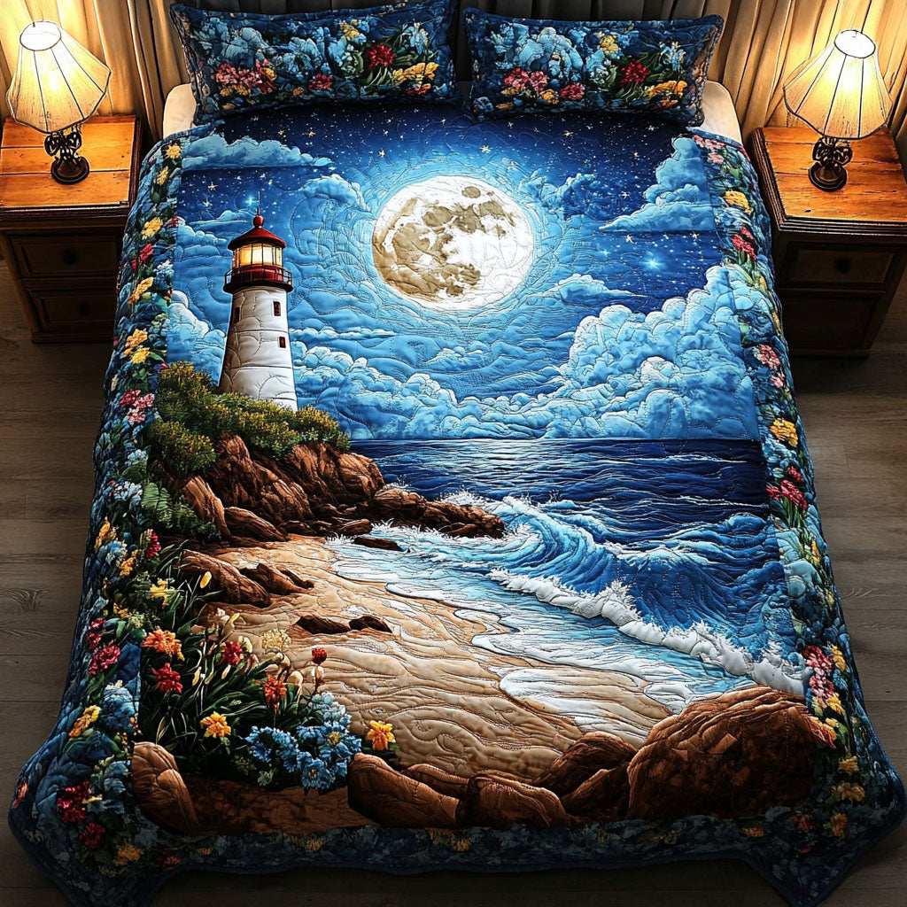 Coastal Moonlight Quilted Bedding Set Soft Bed Sheet and Pillowcase Set for Relaxing Nights