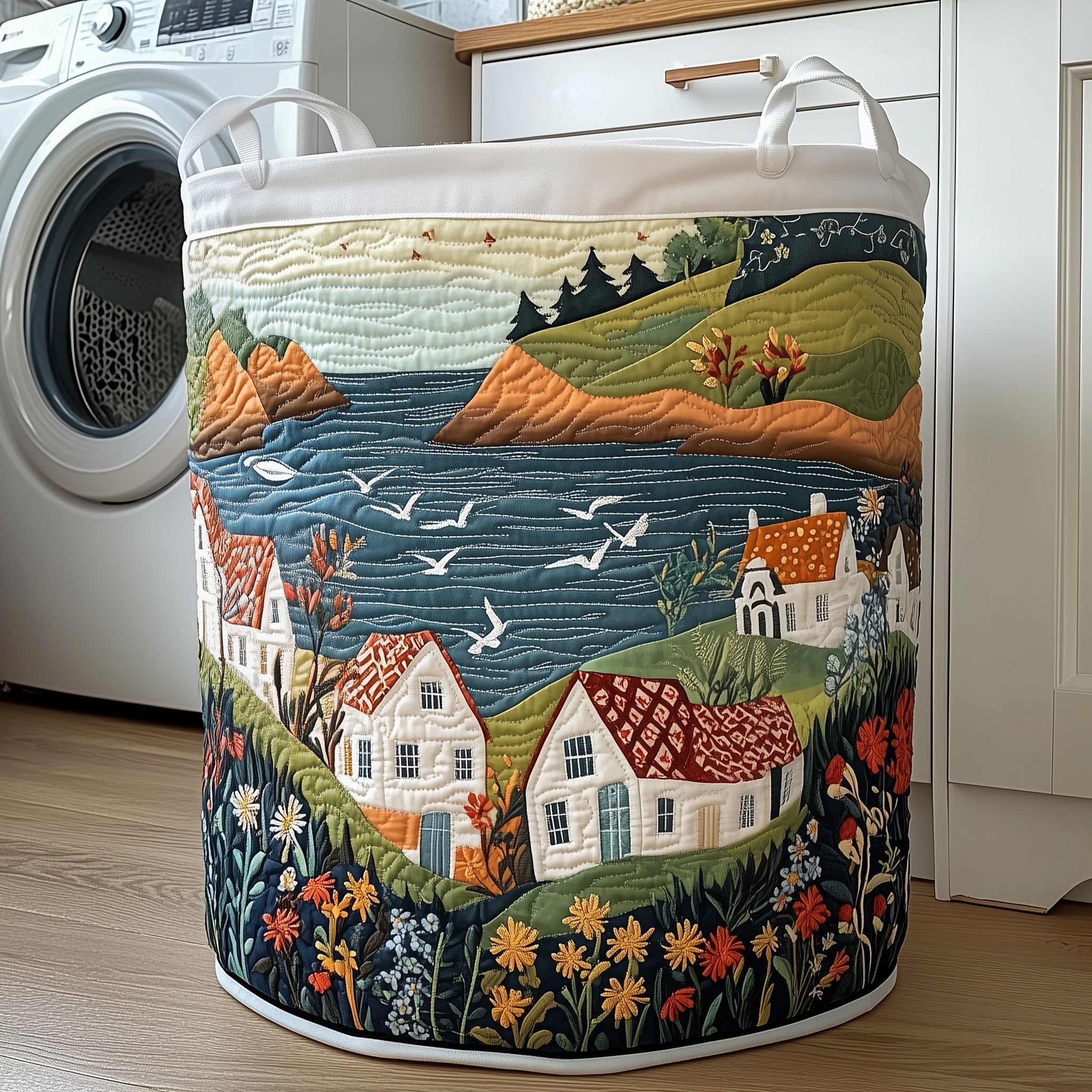 Coastal Nest Quilted Laundry Basket Merch For Him