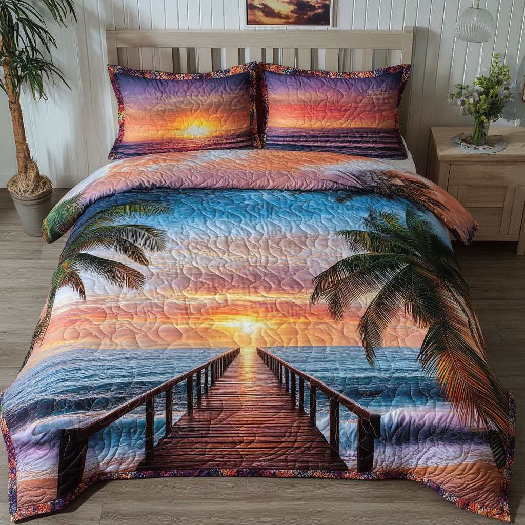 Coastal Paradise Quilted Bedding Set Bed Decor Cool Gifts For Fishing Lovers