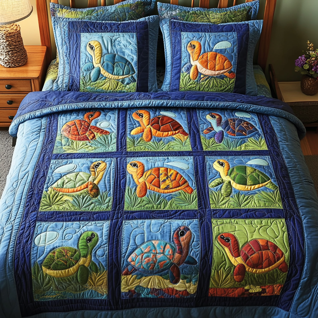 Coastal Retreat Quilted Bedding Set Bedroom Decorations Sea Turtle Stuff