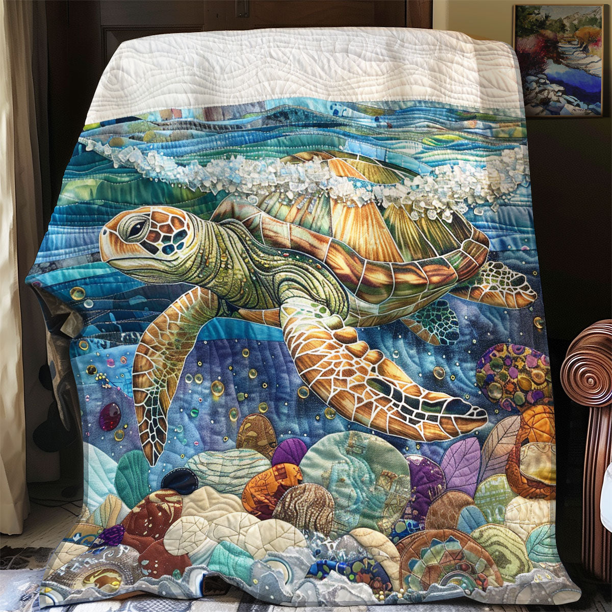 Coastal Sea Turtles Quilt Blanket Gifts For Men Who Have Everything