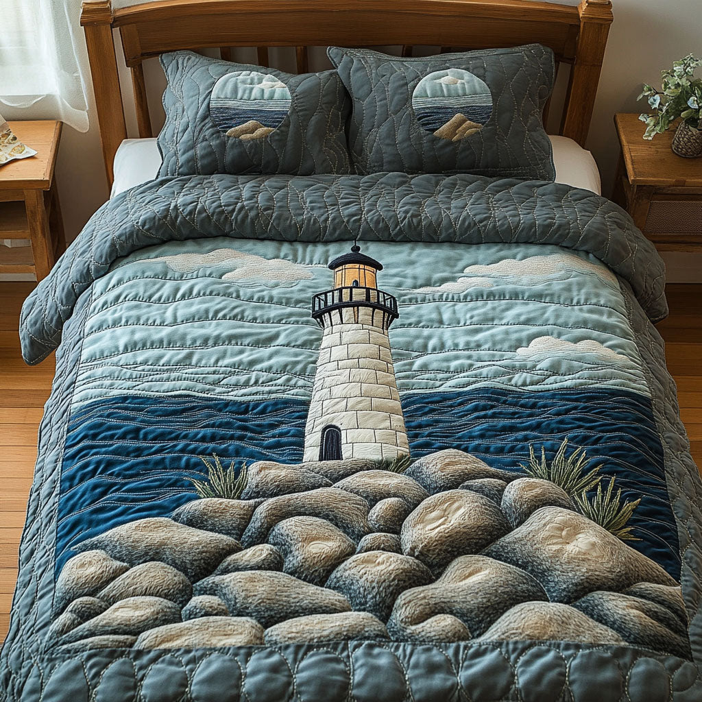 Coastal Serenity Quilted Bedding Set Holiday Duvet Covers Best Lighthouse Gift Items