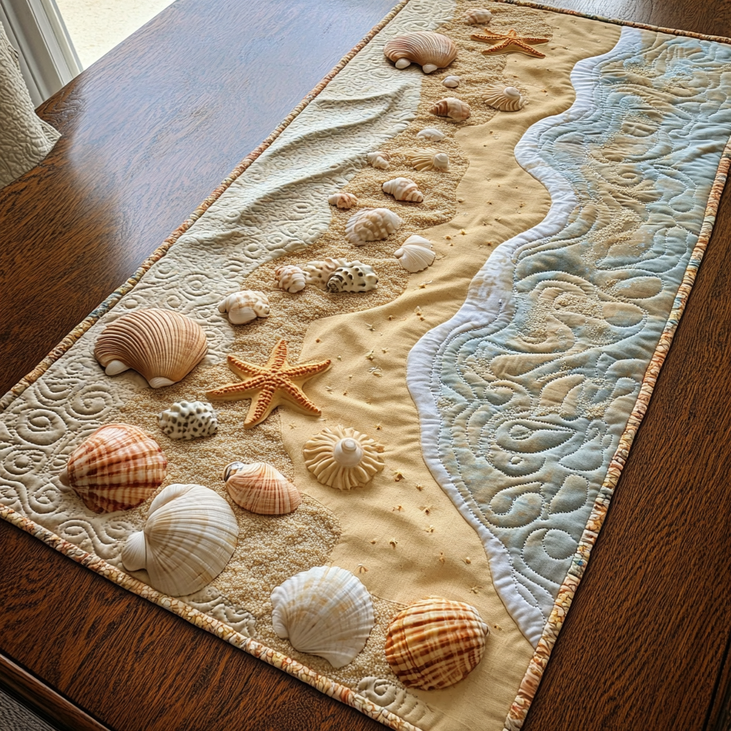 Coastal Serenity Quilted Table Runner Nautical Table Topper Best Friend Gifts