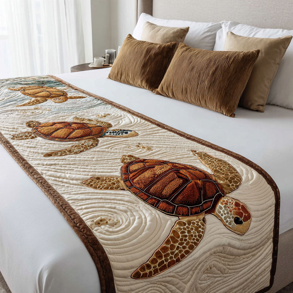 Coastal Shell Quilted Bed Runner Bed Decor Ideas Sea Turtle Gifts For Mom