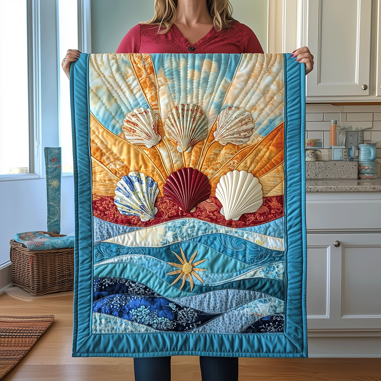 Coastal Shells Quilted Table Runner Beach Table Runner Best Gifts For Beach Lovers