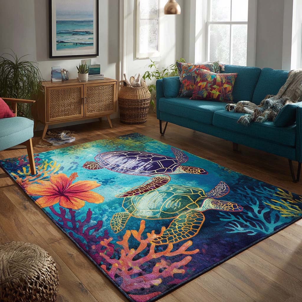 Coastal Turtle Area Rug Indoor Outdoor Rugs Best Family Christmas Gifts