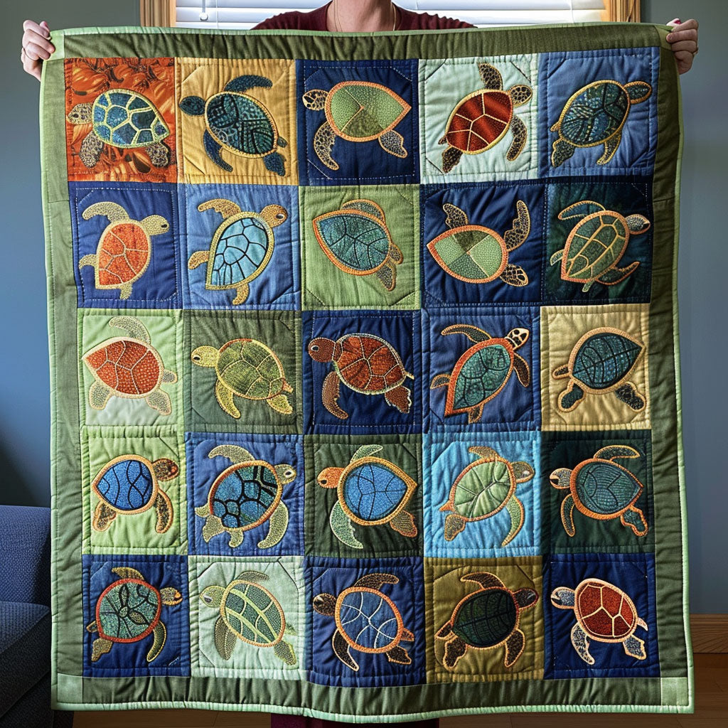 Coastal Turtle Haven Quilted Blanket Gift For Turtle Lover