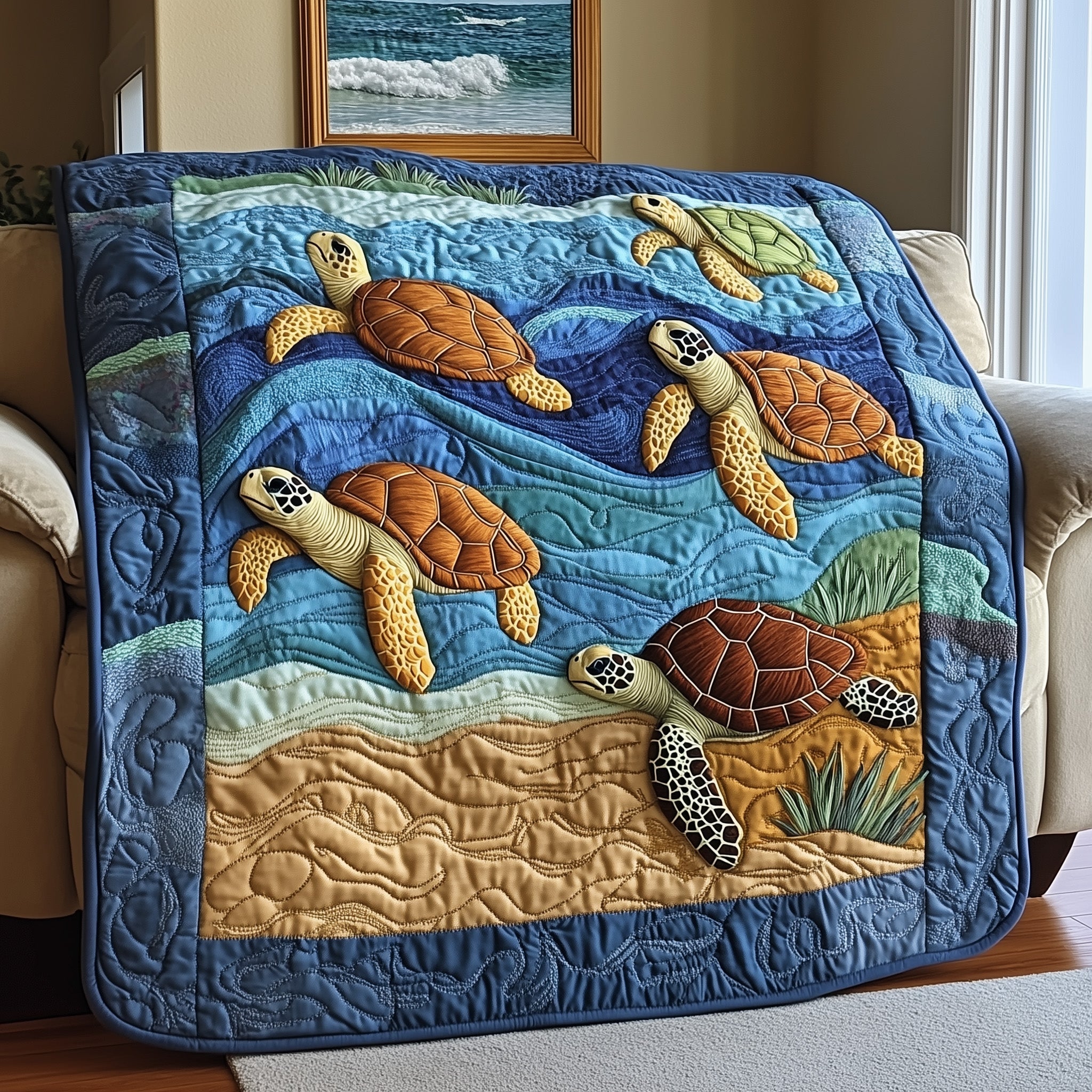 Coastal Turtle Haven Quilted Blanket Sofa Throw BlanketBest Turtle Gifts For Adults