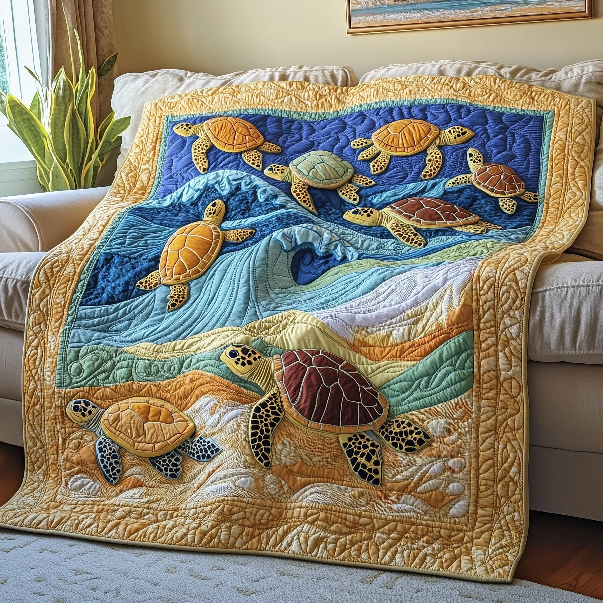 Coastal Turtle Haven Quilted Blanket Sofa Throw BlanketSea Turtle Gift Ideas