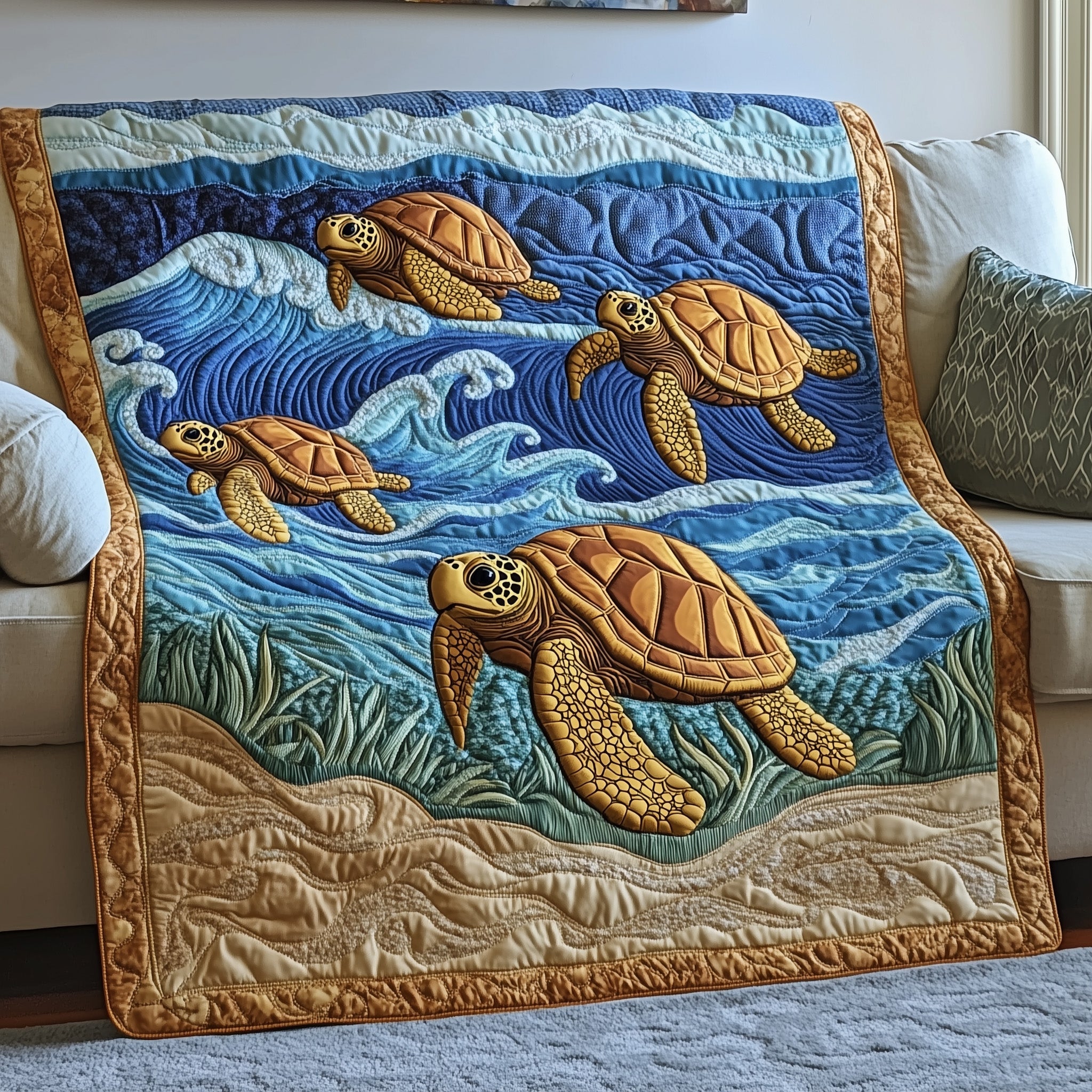 Coastal Turtle Haven Quilted Blanket Sofa Throw BlanketSea Turtle Gifts For Her