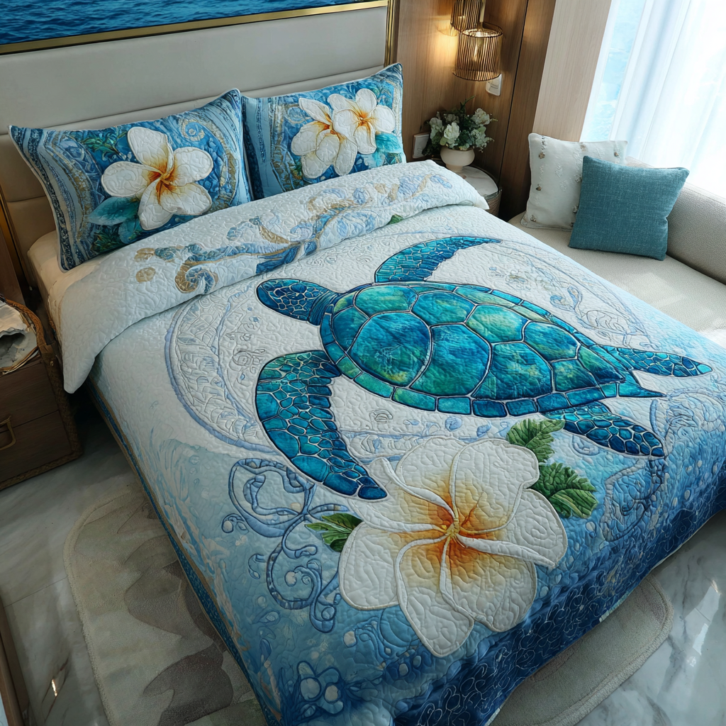 Coastal Turtle Quilted Bedding Set Cool Bedroom Decor Gifts That Help Sea Turtles