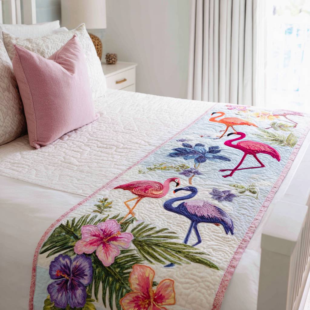 Coastal Wader Quilted Bed Runner Bed Room Decoration Cool Flamingo Gifts