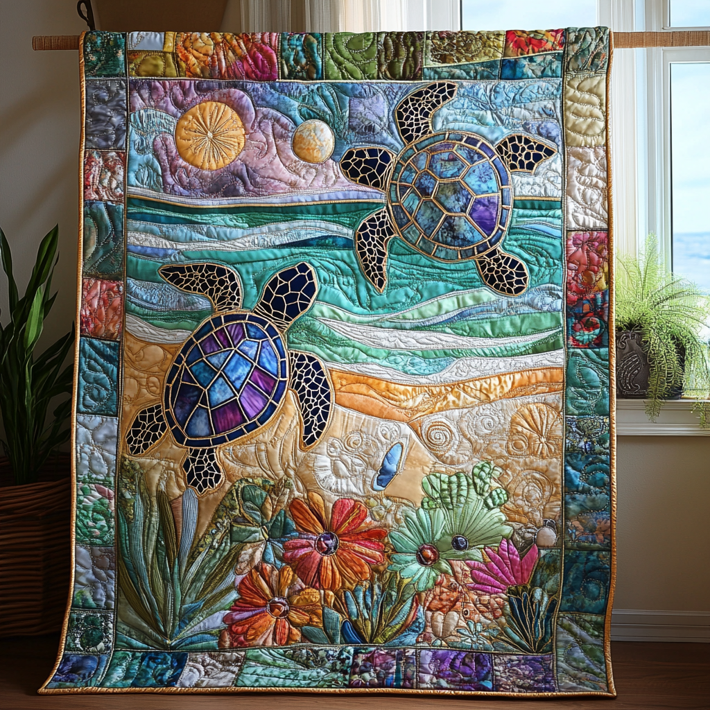 Coastal Wanderer Quilted Blanket Sofa Couch Throw Blanket Christmas Gifts For Turtle Lovers