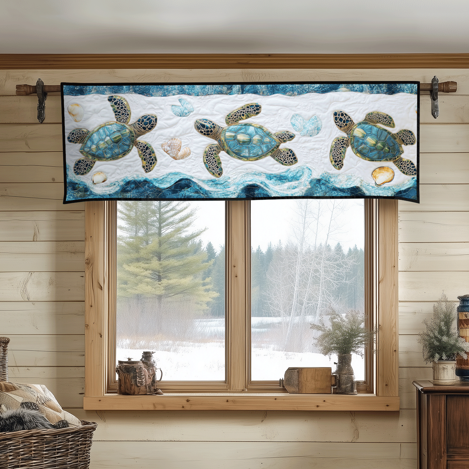 Coastal Wanderer Quilted Valance Rustic Window Topper Valance Christmas Present Ideas For Grandma