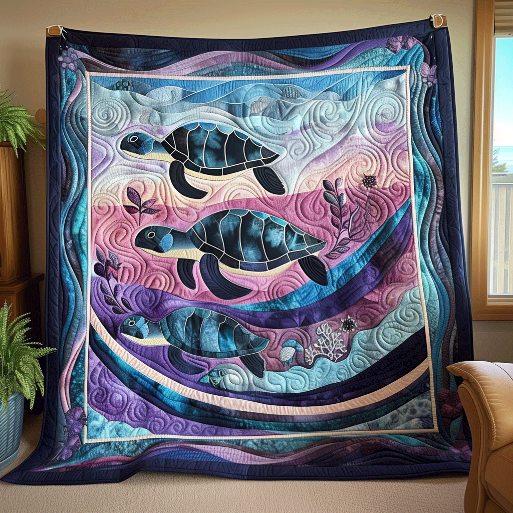 Coastal Waters Quilted Blanket Unique Gifts For Turtle Lovers