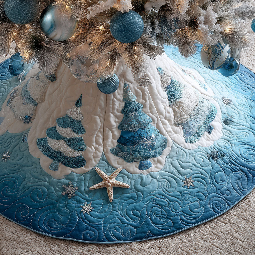 Coastal Yuletide Christmas Quilted Tree Skirt Holiday Decor Top Christmas Gifts 2025